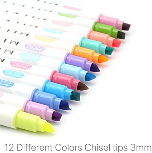 12 Pieces Highlighters Double Head Pen Chisel Tip Nib Assorted Colors Markers Felt tips Double-end Felt Tip Highlighter Pen Pastel Highlighters