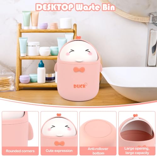 LOBVABA TischmüLleimer Mit Deckel，Süße Cartoon Tisch Mülleimer,für BüRos, Kinderzimmer, Schminktisch, Wohnzimmer (Rosa)