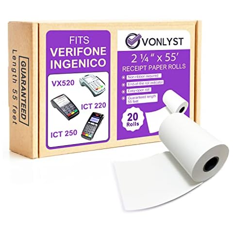 Vonlyst Thermal Paper Roll 2 1/4 x 55 for Verifone Vx520 Ingenico ICT220 ICT250 FD400 (20 rolls) Cover
