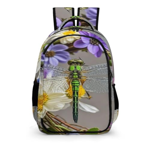 Mochila de viaje con compartimento para portátil y estampado de libélula resistente 6