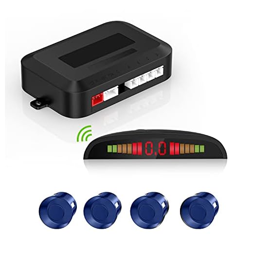 Sensor de Aparcamiento inalámbrico, Sistema de Radar inverso con 4 sensores de Aparcamiento,4 Estacionamiento Sensores + Distancia Info Vídeo Salida + Sonido Advertencia (Azul Color)