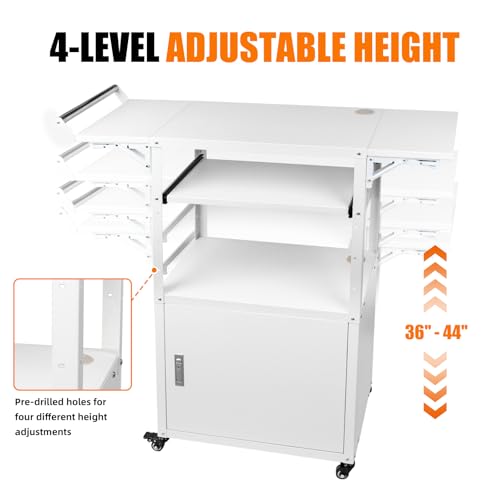 Large Steel AV Cart with Wheels and Drop Leaves, Height Adjustable AV Cart with Locking Cabinet and Power Strips, Rolling Computer Workstation with Pullout Keyboard Tray for Office & Classroom by TooCust - Image 3