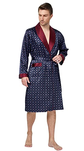 Image of TONY AND CANDICE Men's Satin Robe Lightweight Long Sleeve Silk Kimono Bathrobe with Shorts Set Sleepwear