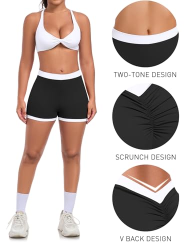 SEASUM Workout Scrunch V Back Booty Shorts for Women Two-Tone High Waisted Gym Yoga Bottoms4