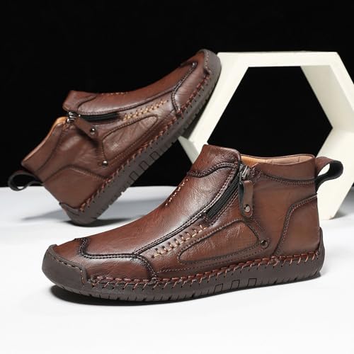 Bottines homme simili cuir décontractées zippées rouge - 7