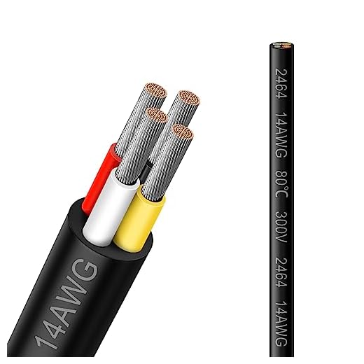 14 Gauge 4 Conductor Electrical Wire, 50FT 14AWG Tinned Copper 4 Wire Cable, Black PVC Stranded 14/4 Cord Extension Cable for LED Lamp Lighting, Automotive, Speaker Audio, Power