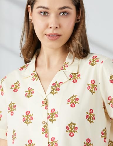 Image of Amazon Brand - Myx Women Cotton Shirt and Relaxed Pajama Set | Night Suit Set (Available in Plus Sizes)