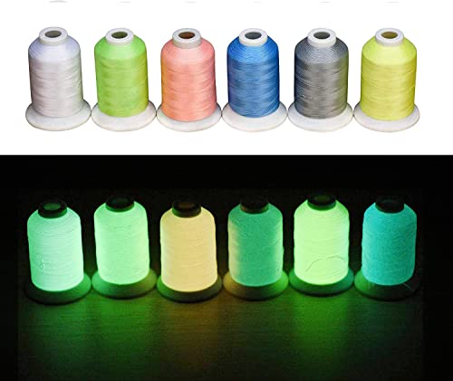 Simthread [Long Glow Duration] Embroidery Machine Thread Glow in The Dark Thread 6 Colors 550 Yards,...