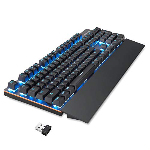 Motospeed 2.4 GHz Drahtlose Verdrahtete Mechanische Tastatur mit 104 Tasten LED- Hintergrundbeleuchtung und Blauen Schaltern Typ C Gaming Tastatur für Spielen und Tippen Geeignet für Mac PC und Laptop Cover