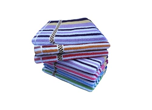 Image of Space Fly 500 GSM Cotton Hand Towels 11x17 Inch - Pack of 7 Soft & Absorbent Striped Face Towels - Quick Dry, Lightweight, Skin-Friendly - for Kitchen, Gym, Bath, Travel