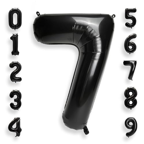 Black Large Number 7 Balloons: 40 Inch Large Foil Number Balloons Big SizeHelium Balloon Age 0-9 Mylar Balloons for Kids Boy 7th Birthday Party Baby Shower Anniversary Decorations