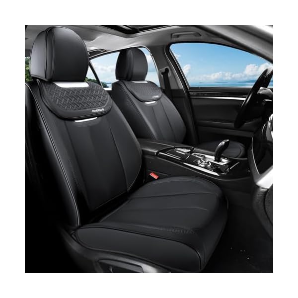 Coverado Car Seat Covers Front Seats, Nappa Leather Front Seat Covers, Waterproof Car Seat Cushion, Black Seat Covers Car Seat Protector Interior Accessories Fit for Most Cars