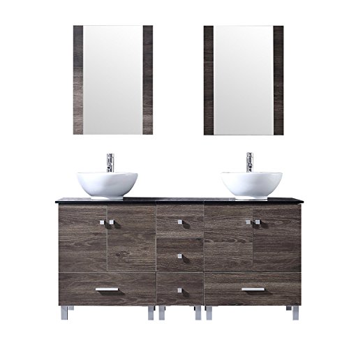 Bathjoy 60" Double Ply Wood Bathroom Vanity Cabinet And Ceramic Sink W/Mirror Combo Wash Basin With Faucet #TOP17