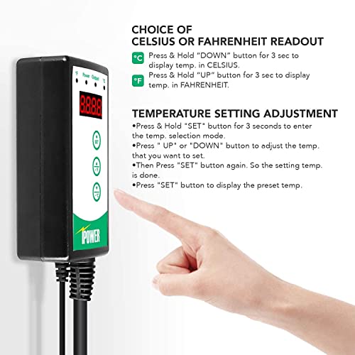 Simple Deluxe 100W/150W Reptile Heat Bulb And 8.5/10.5 Inch Clamp Light, 40-108 Degrees Fahrenheit Digital Thermostat Controller And Thermometer Included, For Amphibian Pet & Incubating Chicken #TOP6