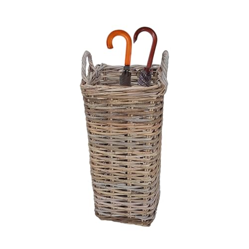 Dibor Willow Wicker Umbrella Stand with Handles Rustic Style Hallway Kitchen Porch Umbrella Storage Basket (Medium)