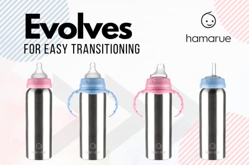 Hamarue 3-In-1 Stainless Steel Sippy Cups For Toddlers | Non-Toxic Insulated Stainless Steel Baby Bottle | Straw Cup With Removeable Handles | Plastic Free Liquid Transfer (Blue) #TOP2