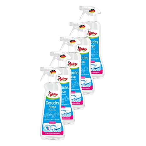 Poliboy Aktiv Zatrzymanie zapachów – neutralizator zapachów – eliminuje nieprzyjemne zapachy – wegański – 5 x 500 ml (2,5 litra) – Made in Germany