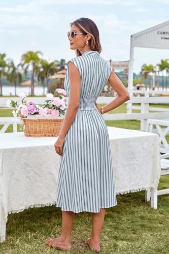 Image of GRACE KARIN Womens Summer Casual Dress, Business Office Work Dresses, Cap Sleeve Zipper Front Flowy Midi Dress with Pockets