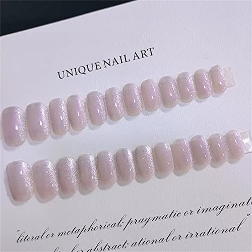 Yepdear Glossy Purple Glitter False Nails Medium Square Press On Nails Cat Eye #TOP4