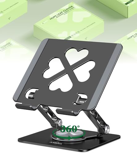 Image of Tablet Stand for iPad, 360 Rotating Aluminum Desktop Holder - Adjustable & Foldable Desk Stand Compatible with iPad Pro 12.9 /11, Air 10.9, Samsung Tab S9, Portable for Home Office, Black