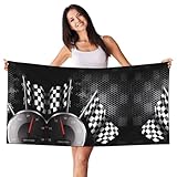 ZhRiYan Black Silver Fox Velvet Beach Towel - Checkered Flag Racing Print Bath Blanket for Home, Travel, Swimming Pools, and Spa