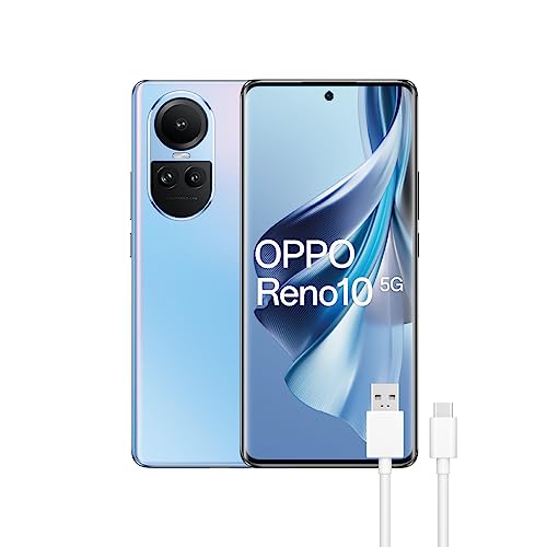 OPPO Reno10 5G – Smartphone Libre, 8GB+256GB, Pantalla AMOLED 6.7″, Cámara 64+8+32 MP, Android, Batería 5000mAh, Carga Rápida 67W – Azul