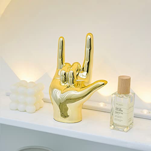 Fjs Gold Decor Love Finger Gesture Statue, Modern Art Sculpture Home Decorations For Living Room Bedroom Shelf Coffee Table Centerpiece, Gifts For Couples 5.1" W X 7" H #TOP3