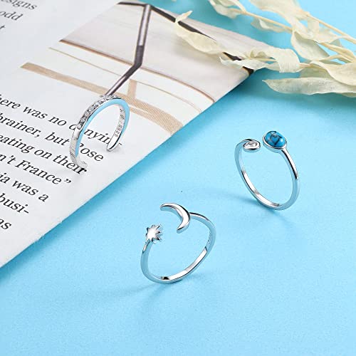 Zelores 925 Sterling Silver Toe Rings For Women Beach Cubic Zirconia Turquoise Foot Jewelry White Gold Plated Adjustable Open Toe Rings Set (Silver Tone-Set 1) #TOP4