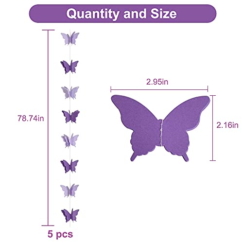 Image of BEISHIDA 5Pcs Purple Lavender Butterfly Paper Garland Hanging Decorative Banner for Halloween Home Ceiling Decor Birthday Party Baby Shower Wedding Showcase Decoration Supplies Total 393 Inch Length