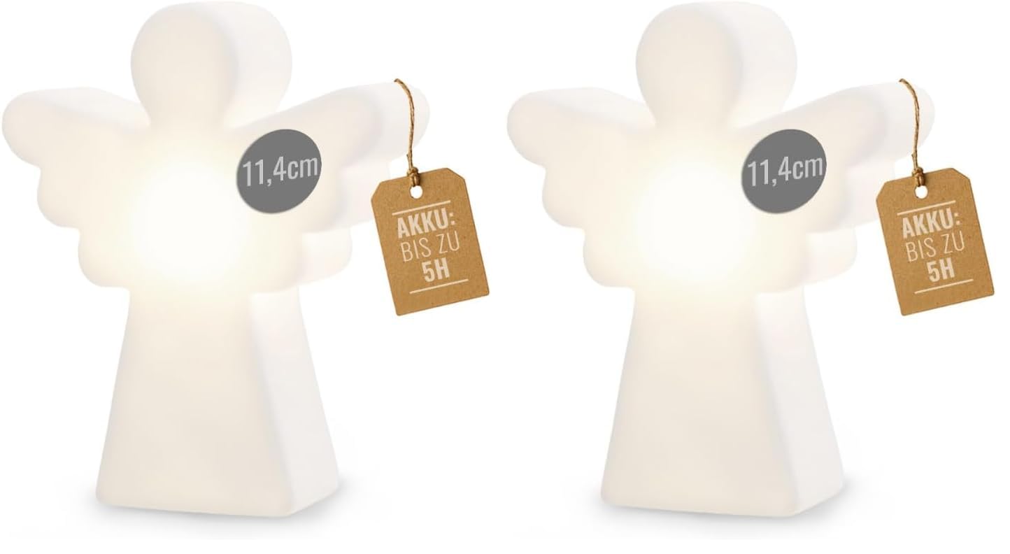 8 seasons design LED Engel Mini-Leuchte Shining Angel Micro – Dekolampe 11 cm - kabellos mit Akku & USB-C aufladbar - Tischdeko, Adventsbeleuchtung, leuchtende Winterdeko, Weihnachten (Packung mit 2)