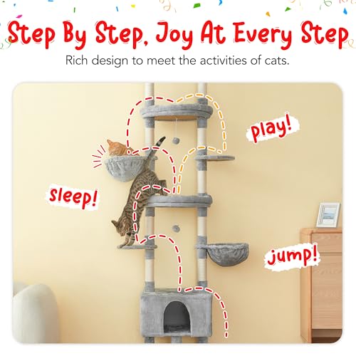 Torre para Gatos Ajustable 7 Niveles 235-258 cm Gris Claro miniatura 3