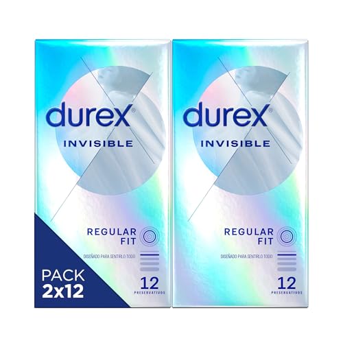 Durex Preservativos Invisibles Extra Sensitivos - 2x12 Condones Duplo Pack, color Plateado, 24 unidades