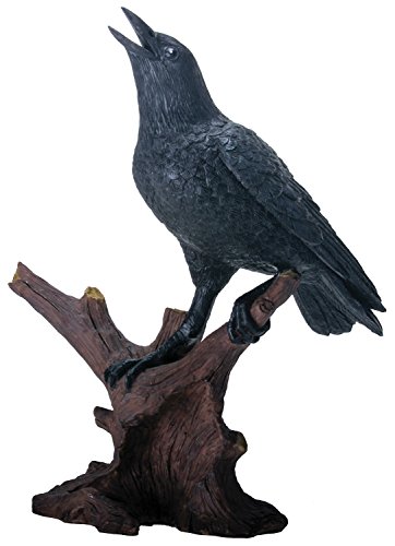 YTC 8.25 Inch Raven Bird Figurine Standing on Branch, Black