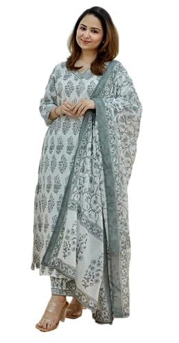 Image of KLOSIA Women's Block Printed Kurta and Pant Set with Dupatta