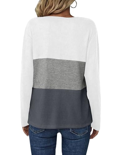 Zeagoo Women's Waffle Shirts V Neck Long Sleeve Tops Color Block T-Shirts Casual Pullover Tunics 2025 Fashion Basic Tees3