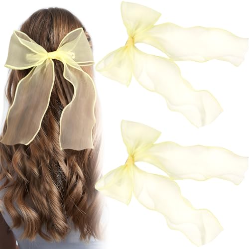 Pinzas para cabello con lazo grande amarillo, pack 2 pcs miniatura 1