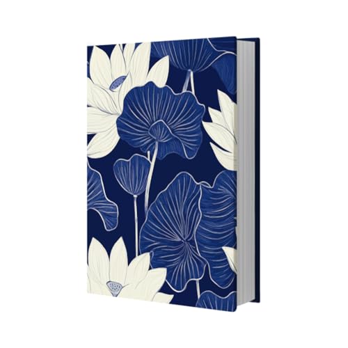 NBEADS Flower Book Cover, Blue Lotus Book Cover Stretchable Jumbo Fabric Book Covers Washable Reusable Book Protector for Hardcover Textbooks Paperback up to 15.7x19inch