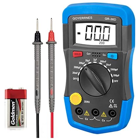 Digital Capacitor Tester Multimeter, GR-36D Professional Handheld Capacity Tester 0.1pF to 20000uF with LCD Display, Data Hold, Backlight Function Cover