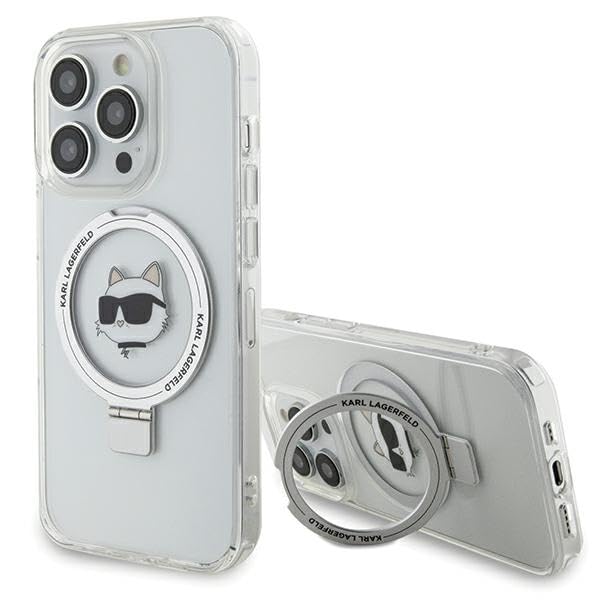 KARL LAGERFELD KLHMP15XHMRSCHH Coque pour iPhone 15 Pro Max 6,7" Blanc Rigide Anneau Support Choupette TĂŞte