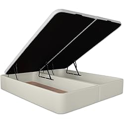 Canapé 160X200 Blanco Ventadecolchones - Canapé Abatible Serena Gran Capacidad, Tapizado en Polipiel Blanco Roto con Tapa en Tejido 3D Transpirable, 160 x 200 cm (2 uds 80 x 200 cm)