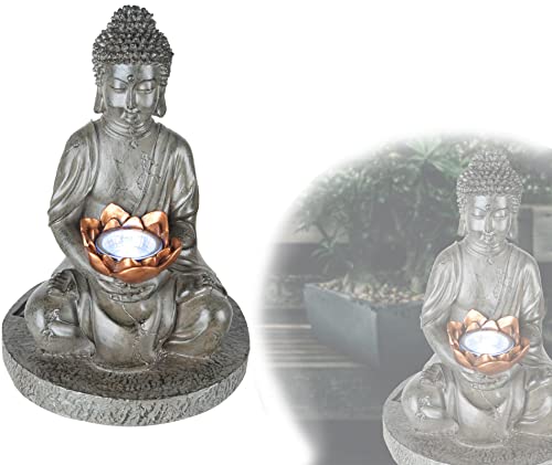 Lampe solaire pour extérieur - Statue de Bouddha - Lampe solaire pour balcon - Hauteur : 30 cm - Lampe extérieure LED sur pied - Décoration de jardin solaire - Chiffon d'entretien Cover