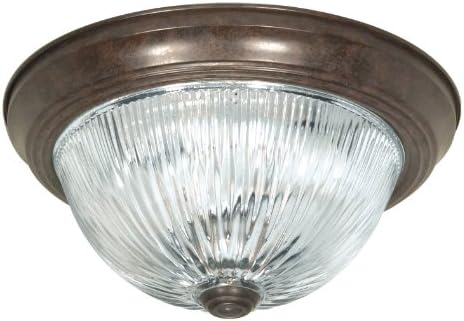 Nuvo Sf76/608 Three Light Flush Mount, Old Bronze/Clear Ribbed Glass