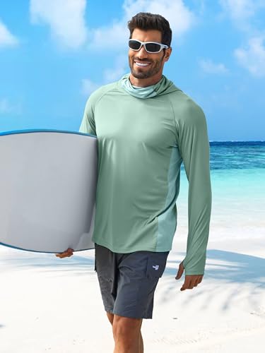 Image of PINSPARK Men's Sun Protection Hoodie with Mask UPF 50+ UV Long Sleeve Shirt Men Rash Guard Performance Fishing Hiking Shirt