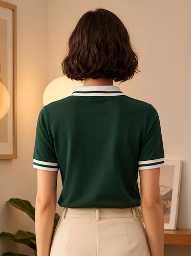 Image of FYLTR Women's Modern V-Neck Striper Collar Solid Polo T-Shirt - Contrast Tipping Details | Regular Fit | T-Shirts for Women | Open Placket