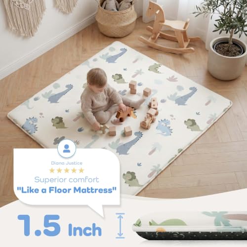 Image of 1.5 inch Thick Baby Play Mat 50x50 Memory Foam Crawling Mat, Dinosaurs | Ultra Soft, Water-Repellent, Skin-Friendly for Baby, Padded Cushioned, Non-Slip Plush Playmat for Nursery Playroom Classroom