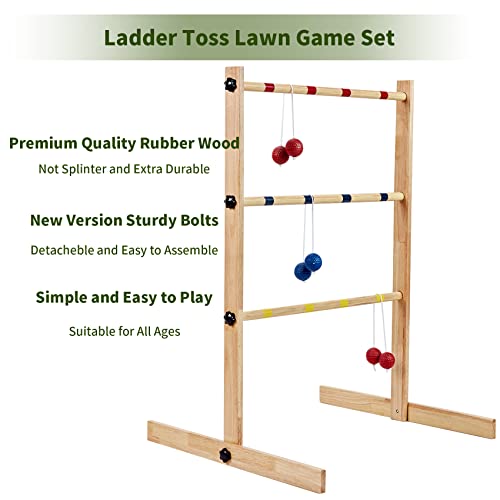 Apudarmis Ladder Toss Game Set, 35X26In Pine Wooden Golf Ladder Lawn Game With 6 Bolos Balls And Carrying Case - Outdoor Backyard Game For Teens Adults Family（New Version Sturdy Bolts） #TOP1