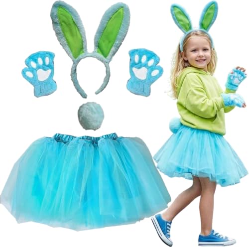 Kirei Sui Kids Blue Bunny Costume Tutu and Ear Headband Halloween Dress Up for Girls