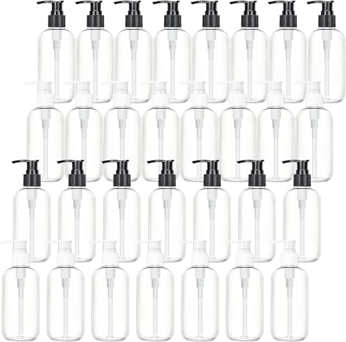 YFNVH Lot de 30 Flacons Pompe Plastique 250 ml, Bouteilles Vides Transparentes Rechargeables pour Savon, Shampooing, Gels et Cosmétiques Maison, Idéal pour...