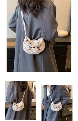Crochet bag cat coin purse crochet animal crossbody bag, pearl chain crochet bag handbag, crochet shoulder bag3
