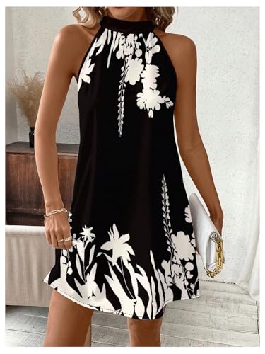 Image of Floerns Women's Sleeveless Floral Print Sundress Halter Neck A Line Short Dress